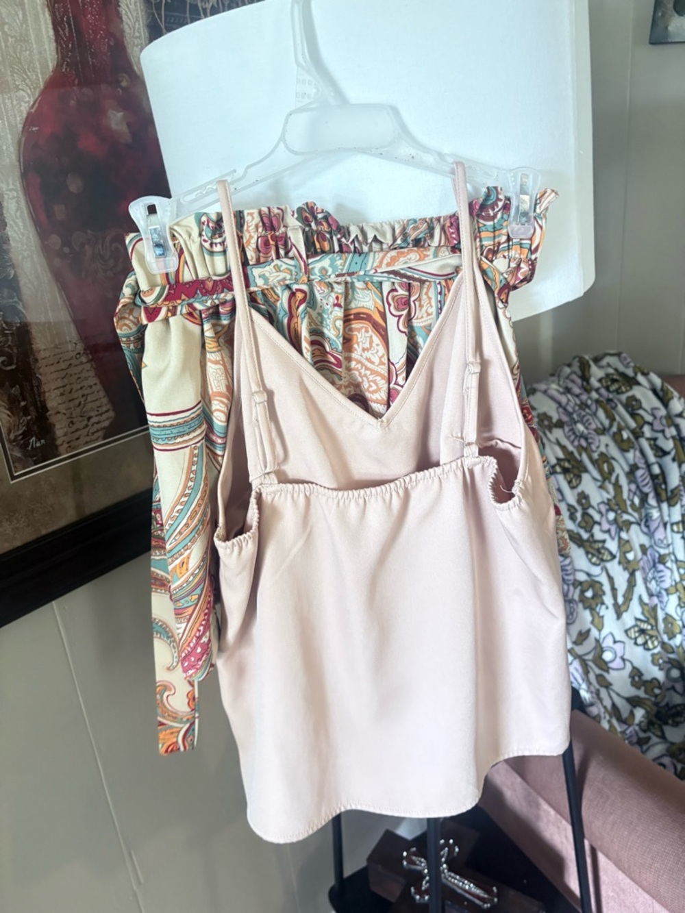 SHEIN tan and paisley pattern two piece set khaki satin
